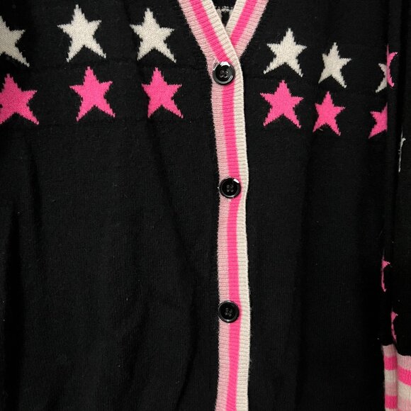 Scott & Scott London Womens Black Pink White Pure Cashmere Star Print Cardigan L - Picture 7 of 9